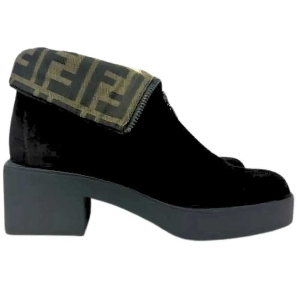 Fendi Boots FF Logo Chunky Platform Zucca Brown Monogram Ankle‎ Chelsea Shoes 7